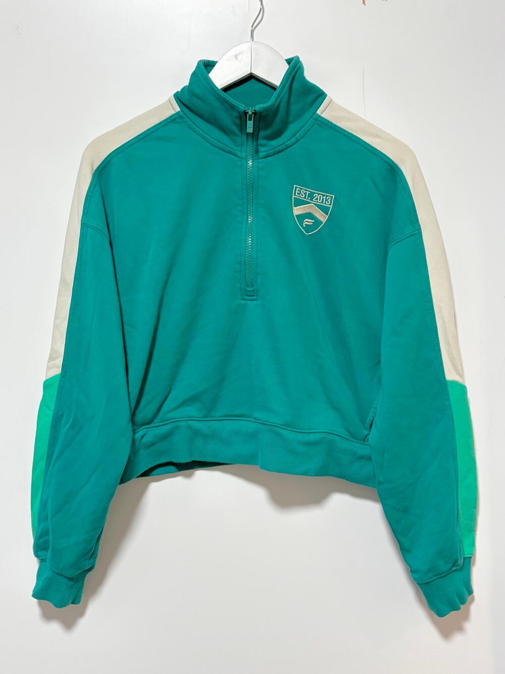 Fabletics Women’s S Teal Quarter Zip Pullover Colorblock EST 2013 Sweatshirt